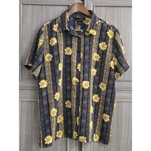 Exclusif By Whispers Womans Button-Up Blouse Sz Large Bright Floral Retro